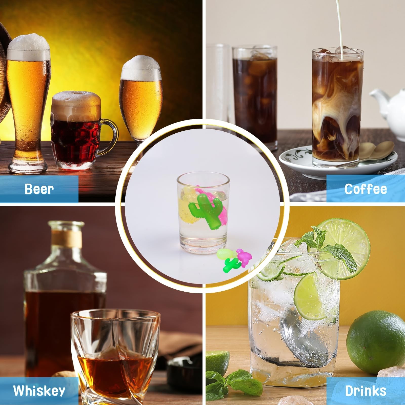 Reusable Ice Cubes with Lid and Bin, 60 Pack Plastic Cubes for Drinks, BPA Fr...