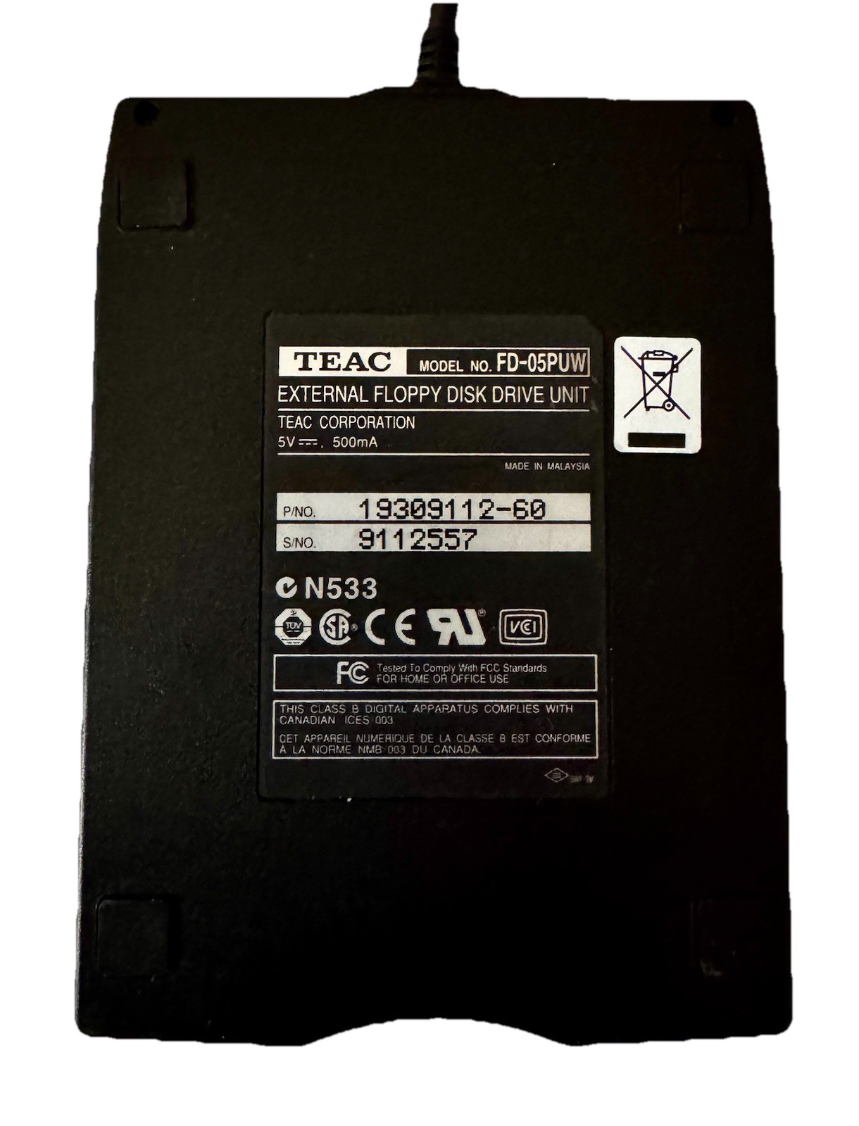 TEAC 3.5" External Floppy Disk Drive USB Unit Model FD-05PUW Used