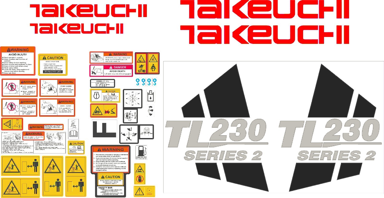 Takeuchi TL230 Decal Set- very high quality aftermarket decals