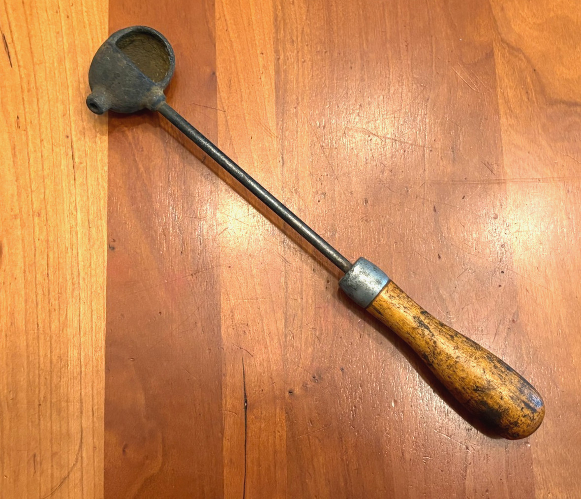 Vintage Lead Melting Casting Dipper with Wooden Handle