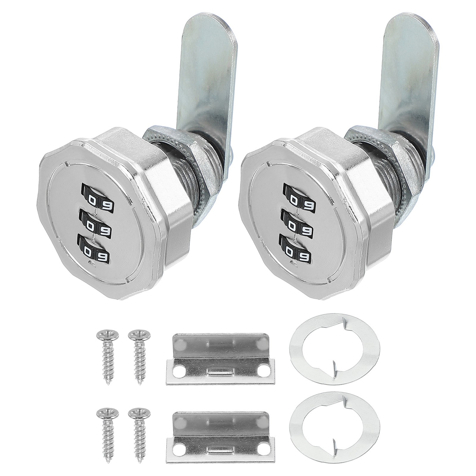2Pcs 1-3/16" Combination Cabinet Cam Lock Cylinder Password Coded Lock Silver
