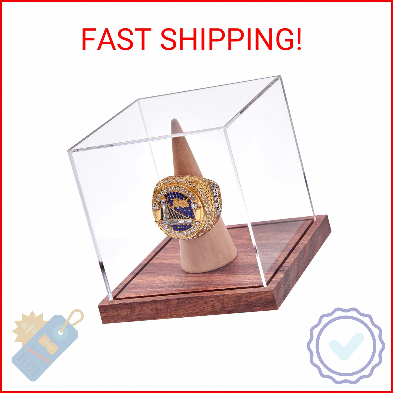 LITY Championship Ring Display Case, No Assembly Required Clear Acrylic Single R