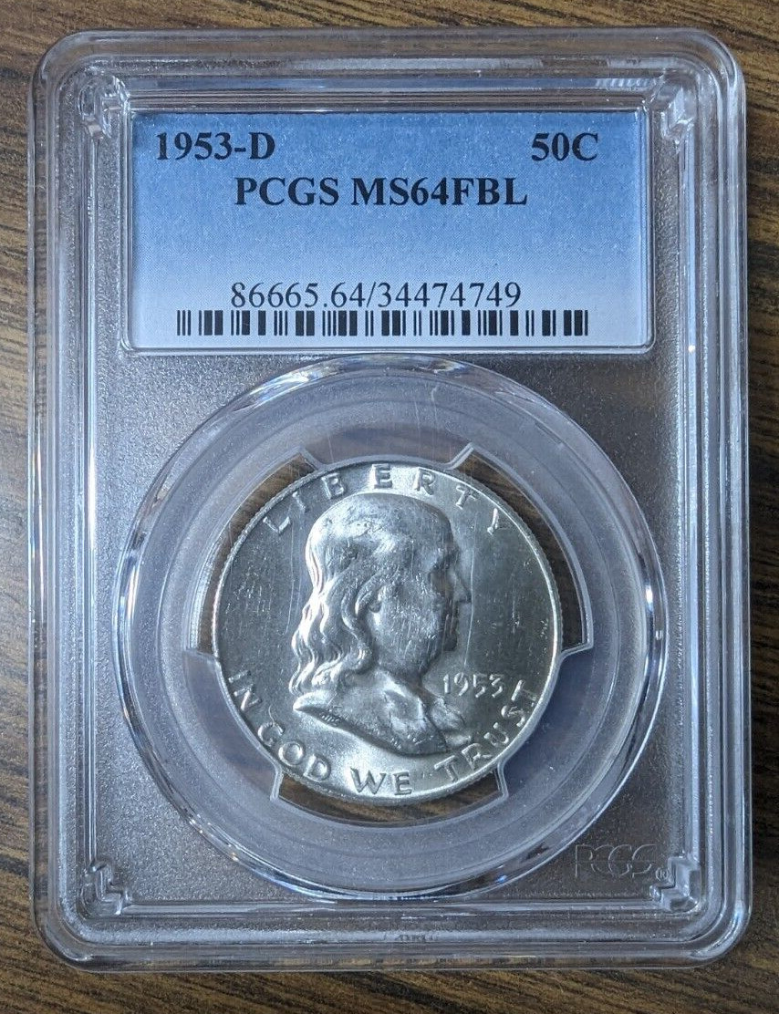 1953-D Franklin Silver Half Dollar PCGS MS64 FBL Full Bell Lines 50c