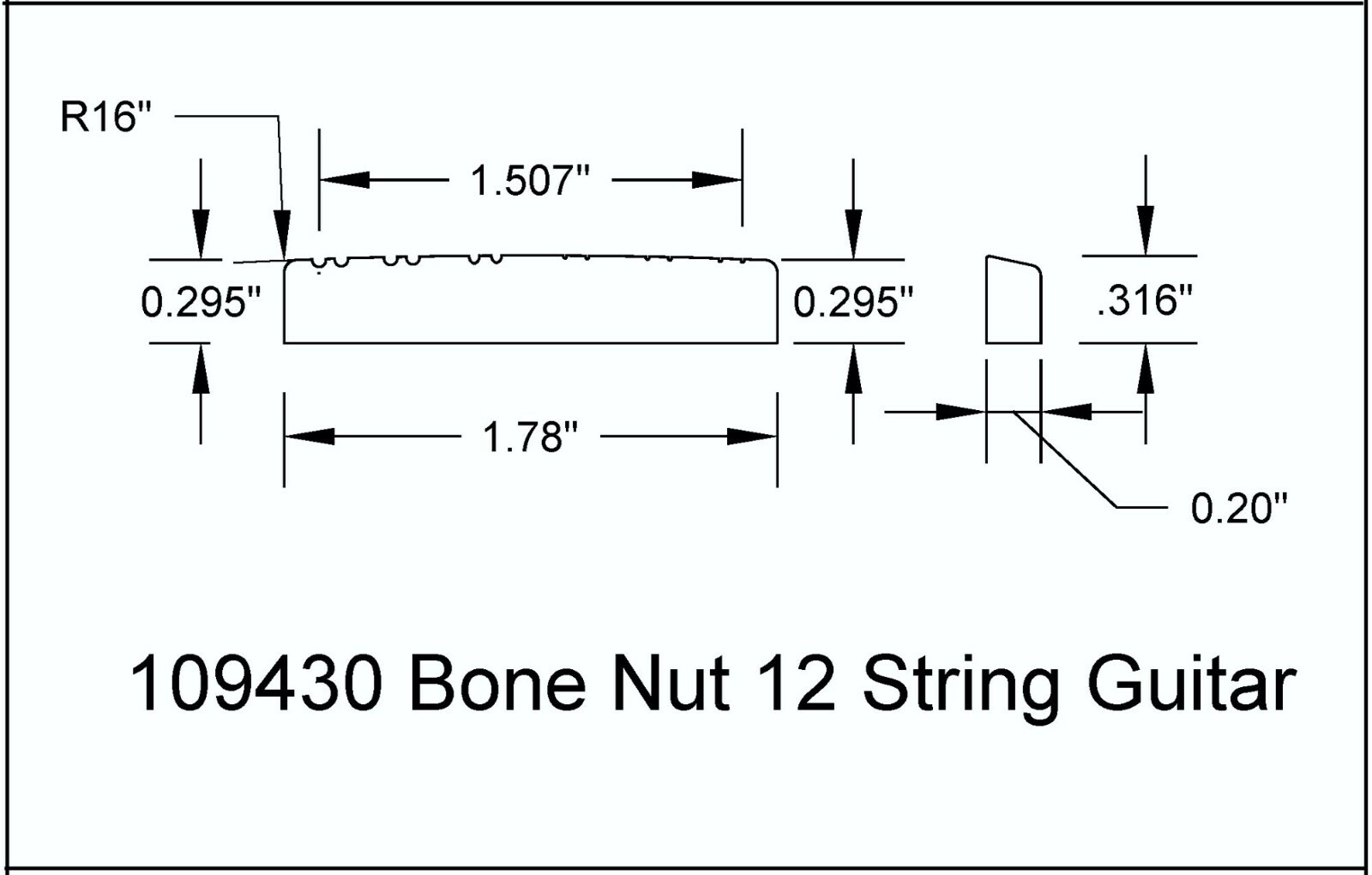 Nut Guitar Bone 12 string Electric 1 3/4 inch RH 109430