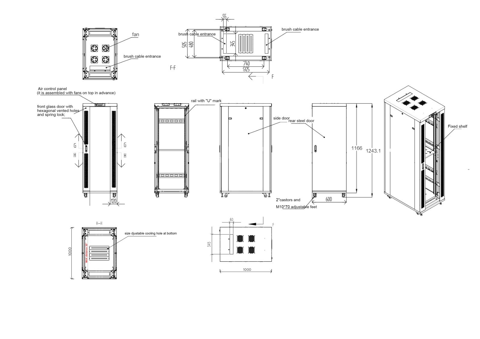22U Server Rack IT Cabinet Data Network Rack Enclosure - 39-Inch Deep Rack Stand