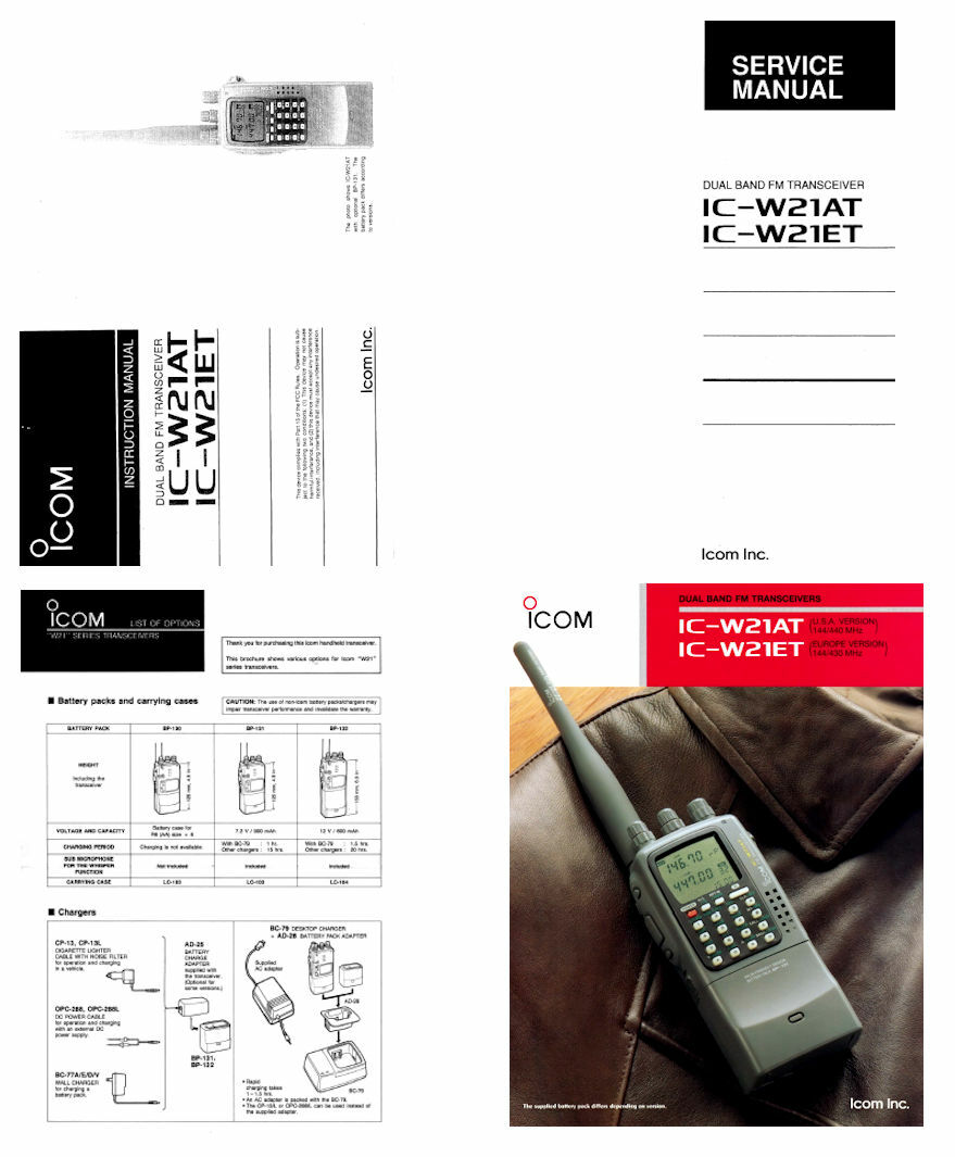ICOM IC-W21AT / IC-W21ET INSTRUCTION + SERVICE MANUALS + BROCHURE