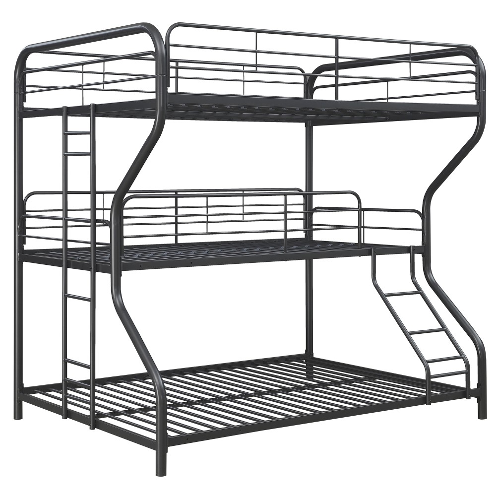 Triple Bunk Bed FULL over FULL over FULL | 3 Full Size Beds | Black Metal Frame