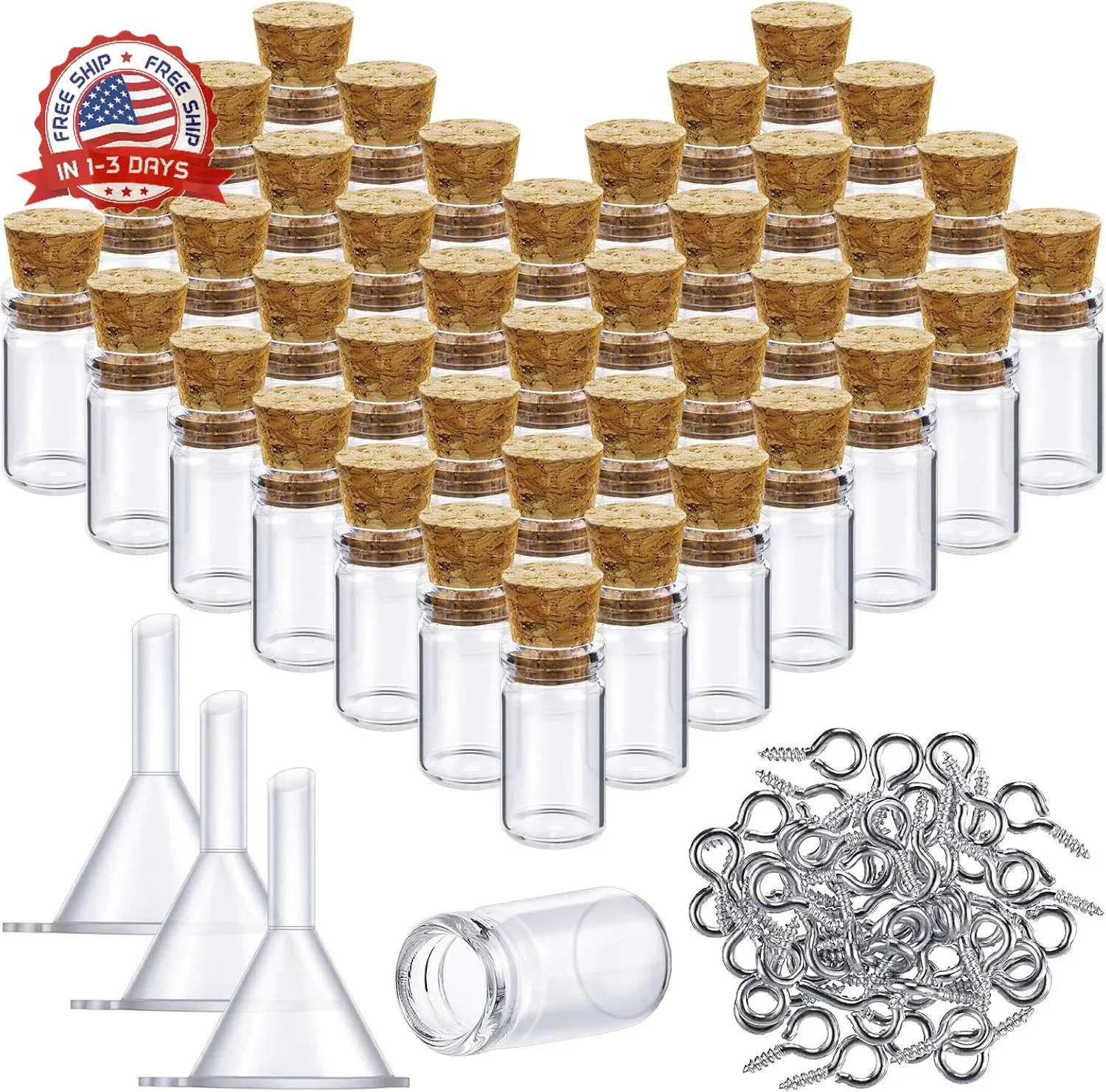 50 Pieces Small Mini Glass Bottles Jars with Cork Stoppers Set, Tiny Cor