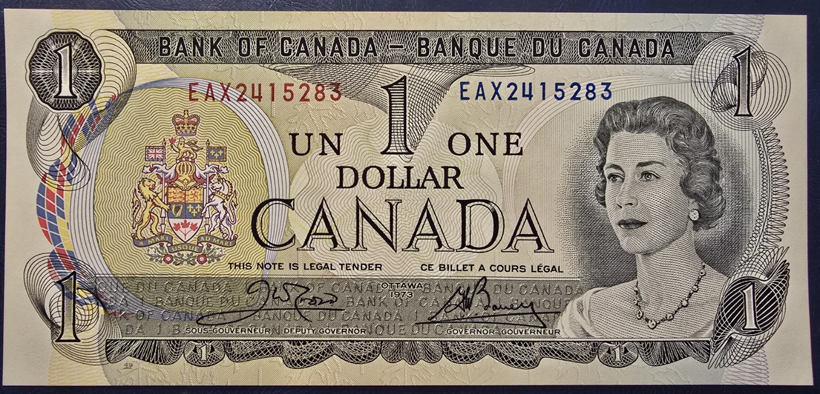 1973 Canada $1 Dollar - Crow Bouey - Short Run EAX Prefix - GEM Uncirculated