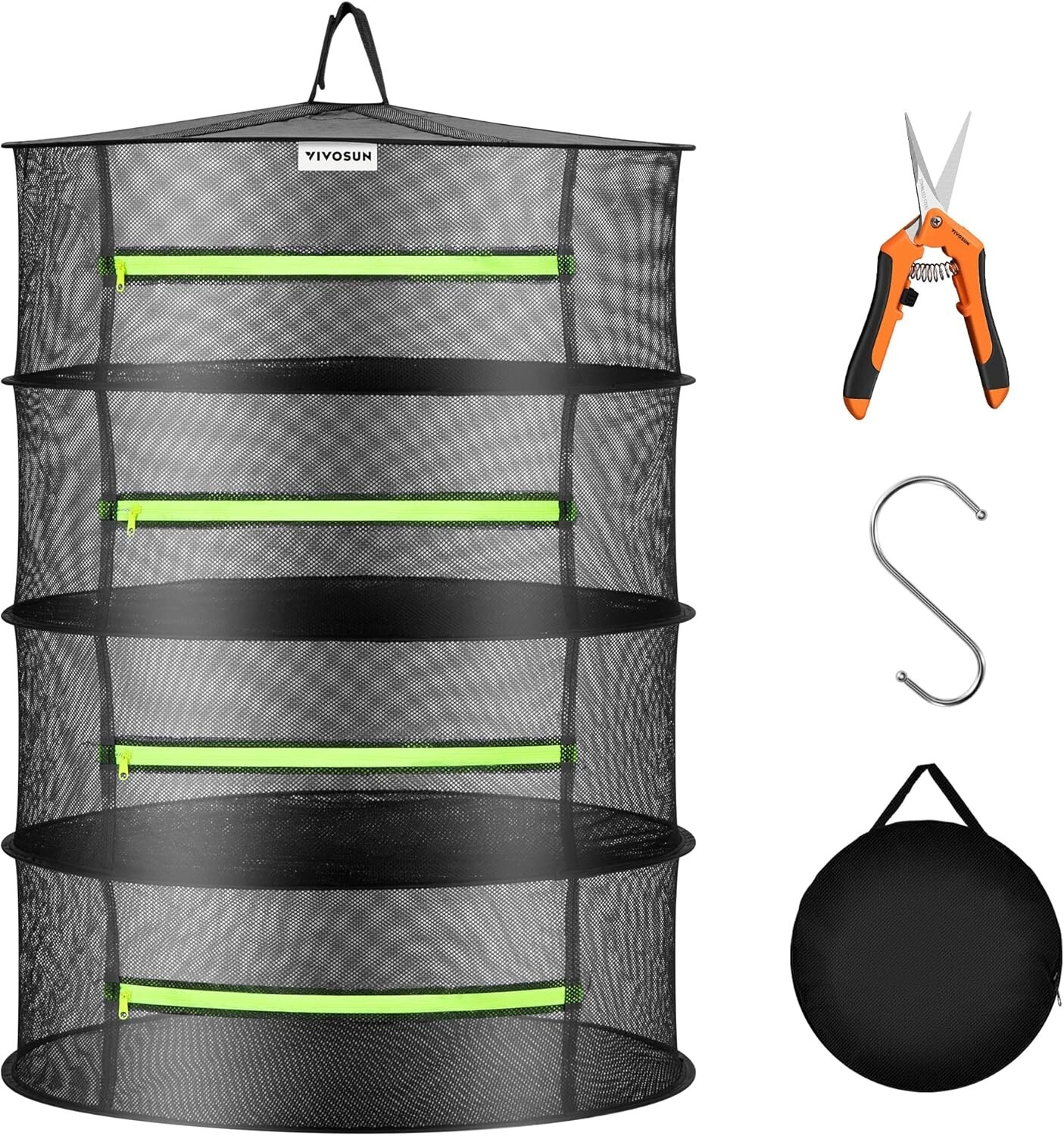 VIVOSUN  2ft 4-Layer Hanging Herb Mesh Rack Foldable Drying Net with Zippers