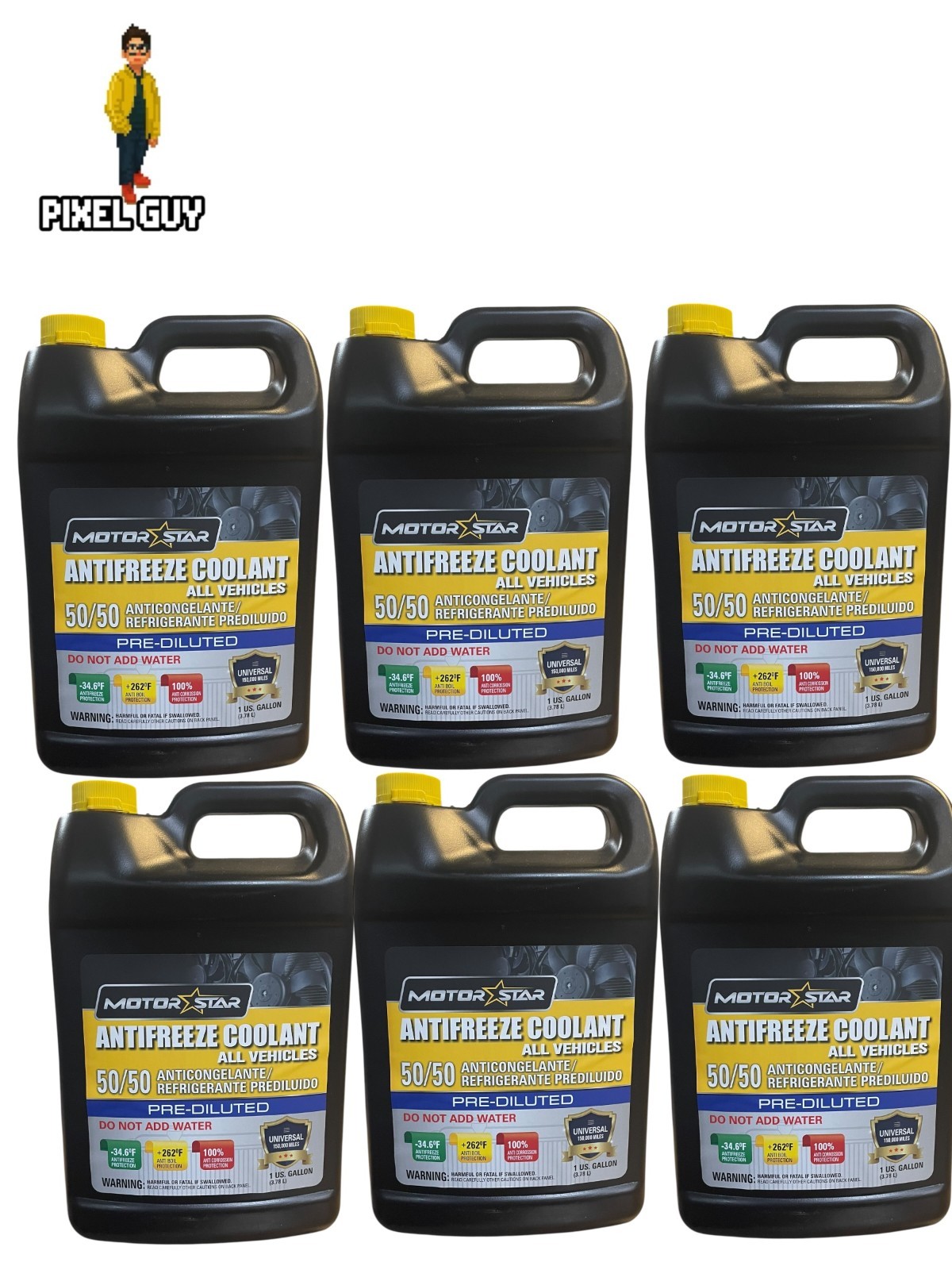 Lot of 6 Motor Star Antifreeze Yellow Pre Diluted 50/50 Coolant 1 Gal. USA Made