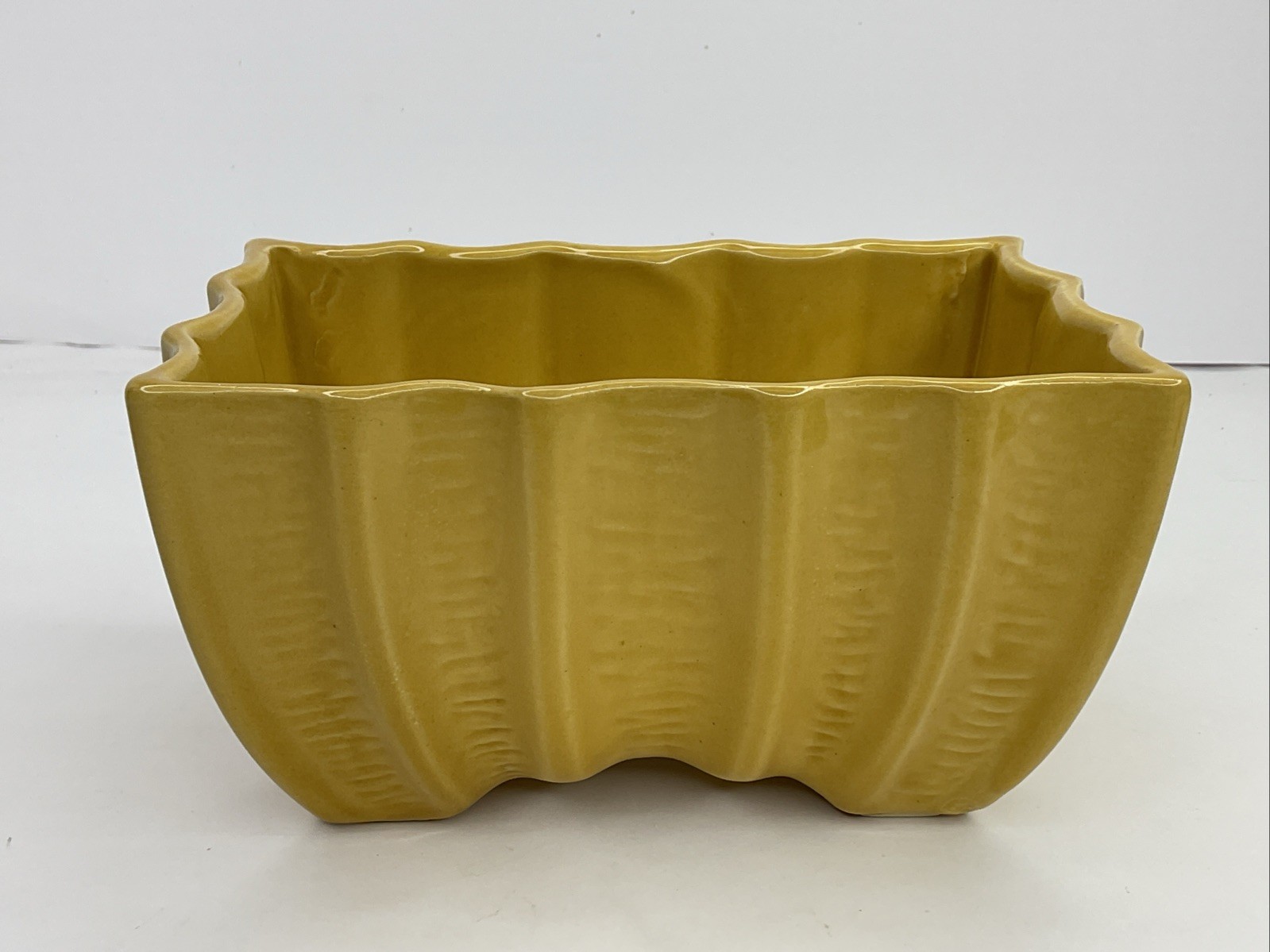 Cookson Pottery Scalloped Side Small Golden Glaze Sill Or Shelf Planter 6-1/2”