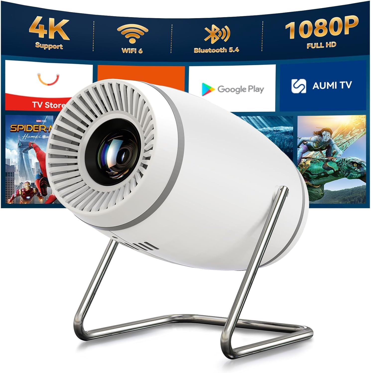 Mini Projector, Projector with Wifi and Bluetooth, 4K 1080P Support Portable Pro