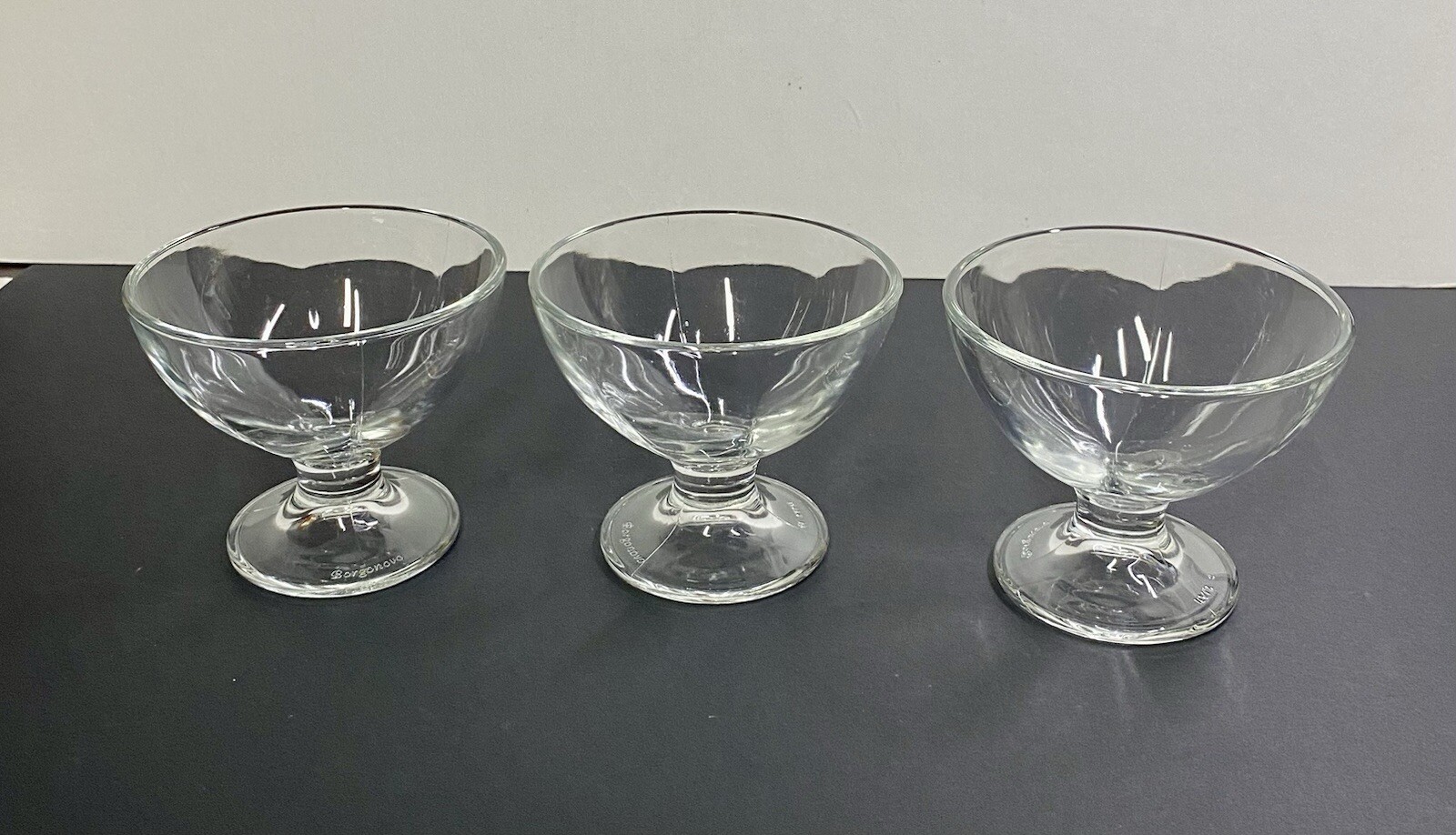 Set Of 3 Vtg  Borgonovo Clear Glass Sherbet Dessert Pedestal Bowls Italy 3.25”