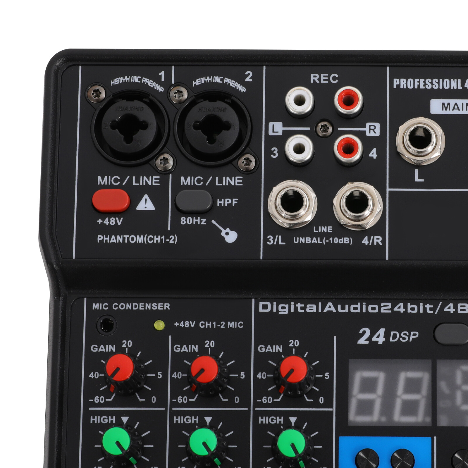 Mini Audio Mixer Bluetooth USB DJ Console 4 Channel Karaoke Live Studio 24 DSP