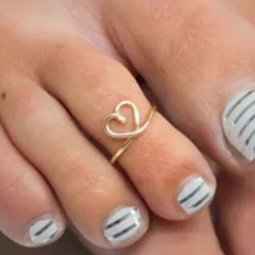 CHRISTMAS GIFT 4 WOMEN'S Solid Metal Adjustable Toe Ring Gold Plated Silver
