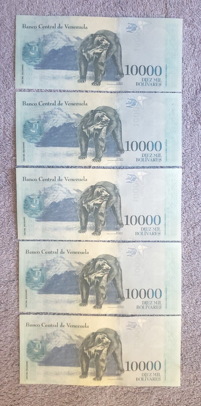 It# B-49 - Lot 5 PCS, Venezuela 10000 10,000 10K Bolivares, UNC,