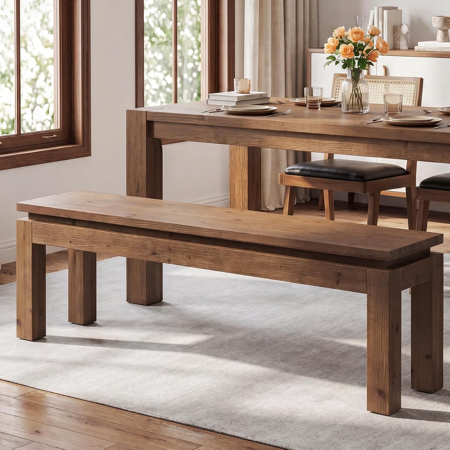 59.06" Solid Wood Dining Bench Farmhouse Kitchen Bench Seating for 1-2 People