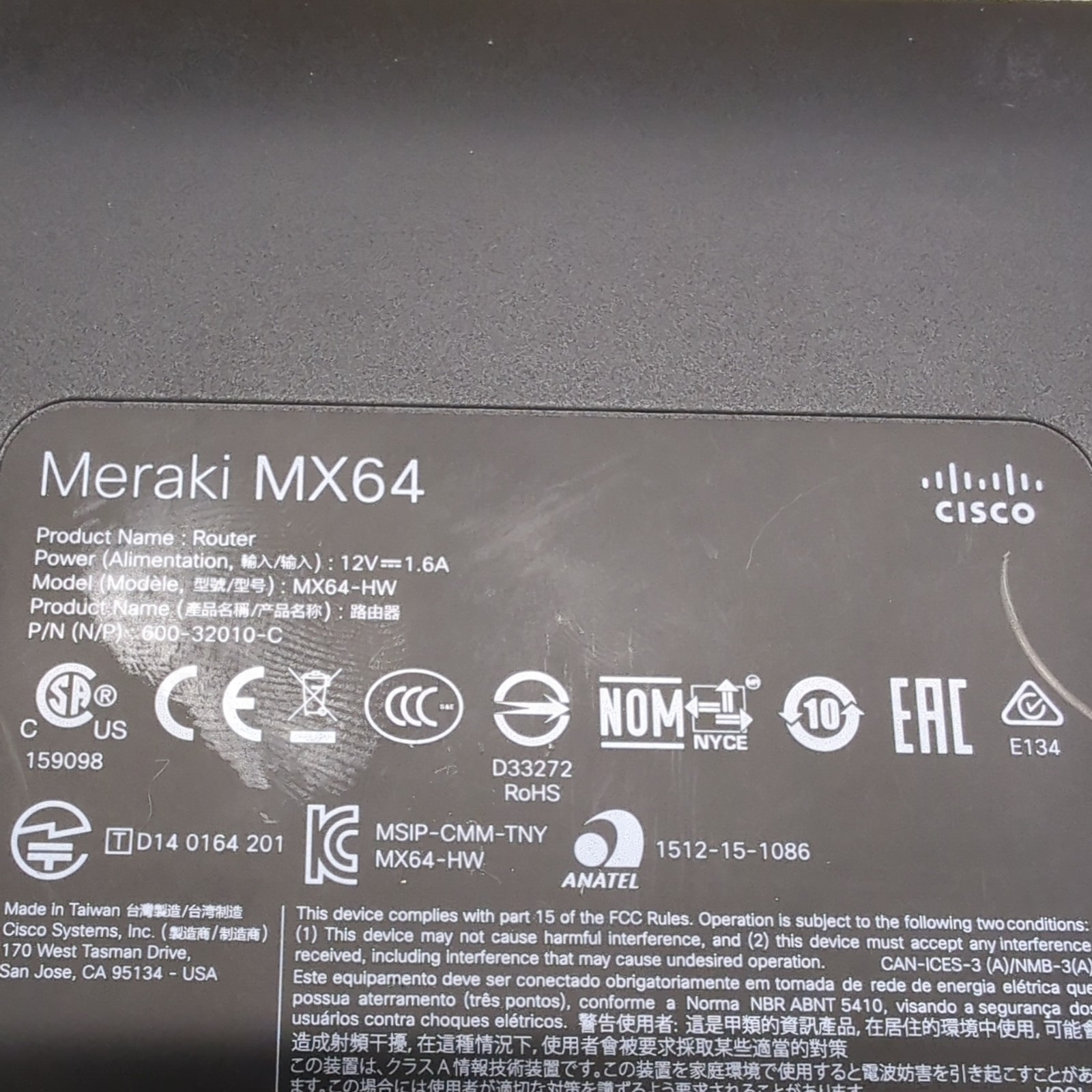 Cisco Meraki MX64-HW Cloud Managed Firewall unclaimed
