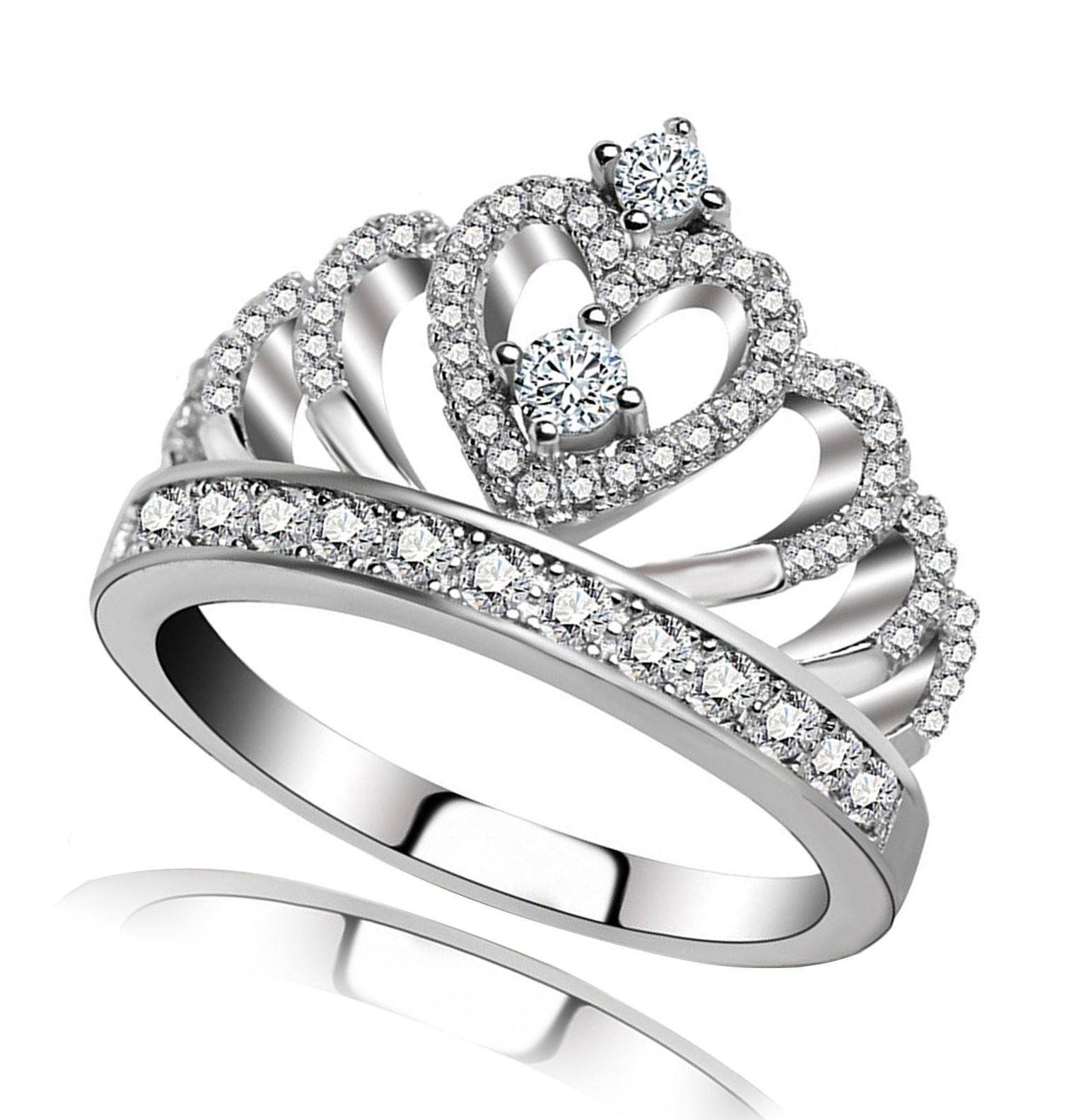 Princess Queen Crown Rings for Women Eternity Heart-Shaped Promise Ring Zirco...
