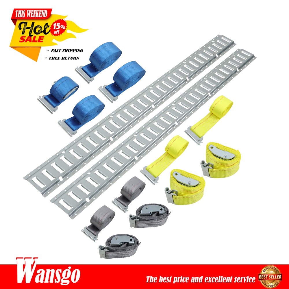 Universal 5' E Track Rails Kit 8 Pack Carbon Steel Trailer Tie Downs + Straps