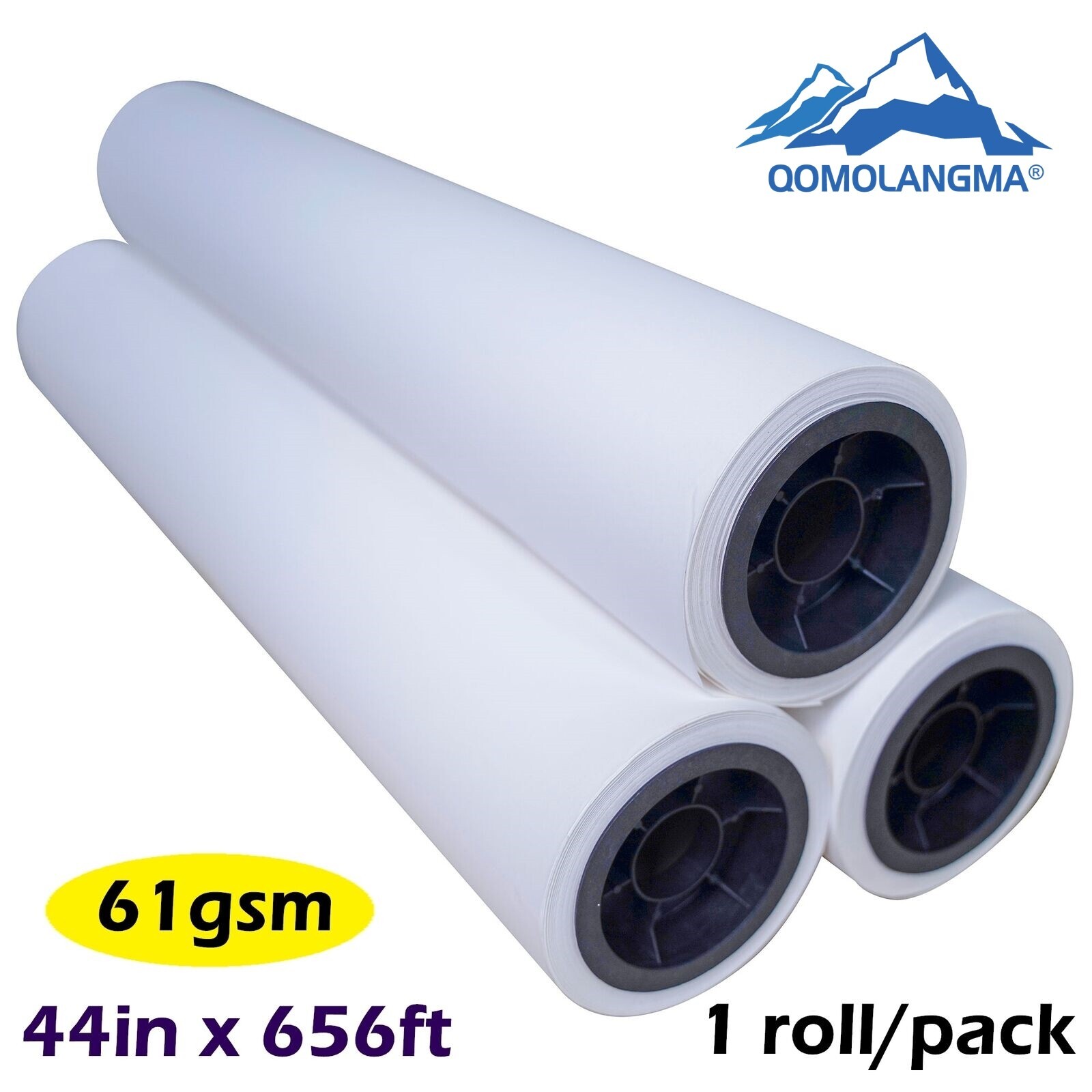 QOMOLANGMA 61gsm 44in x 656ft Dye Sublimation Transfer Paper 3" Core