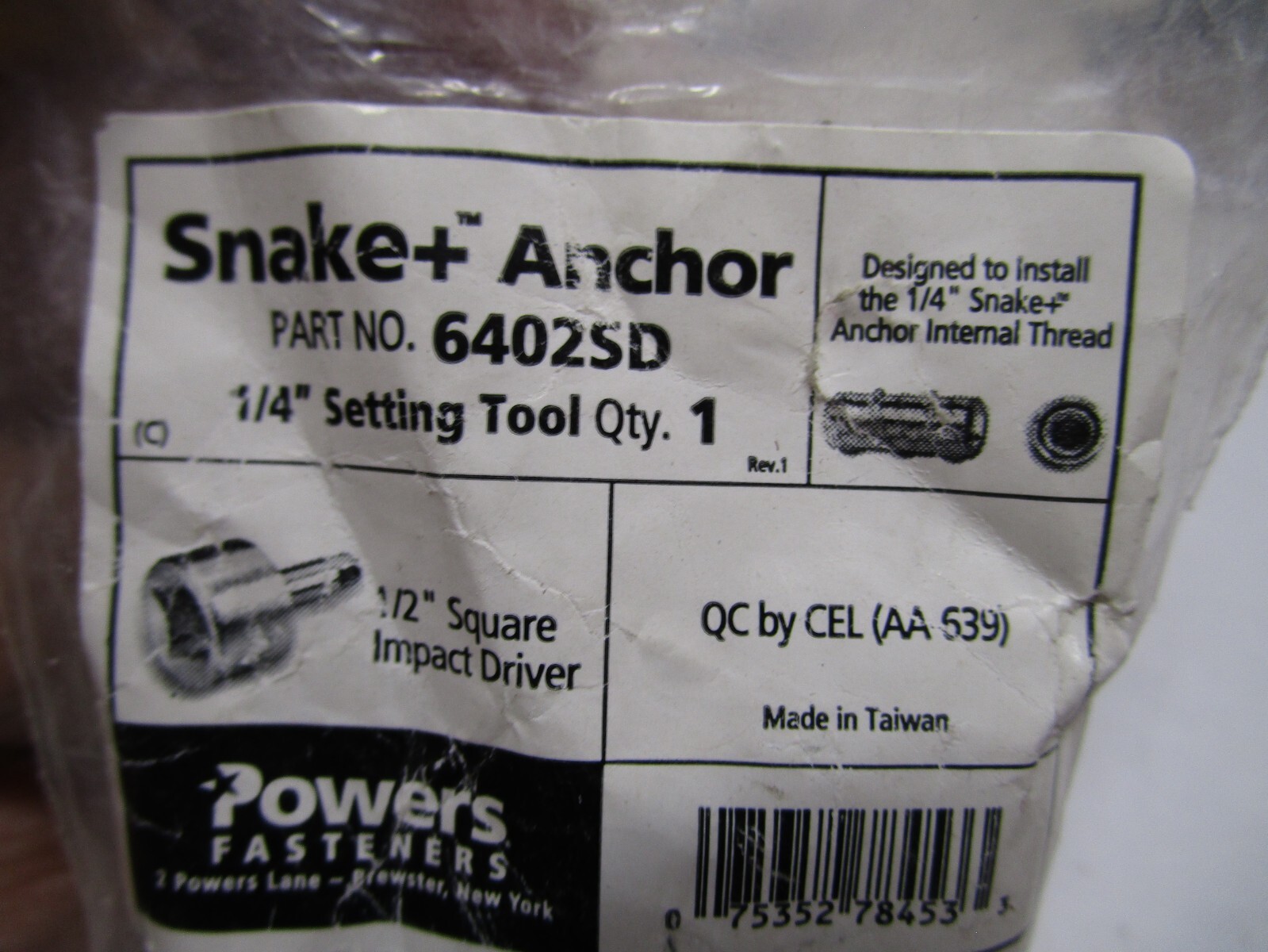 1/4" Setting Tool For Snake+ Carbon Steel Code Internally Threaded DropIn Anchor