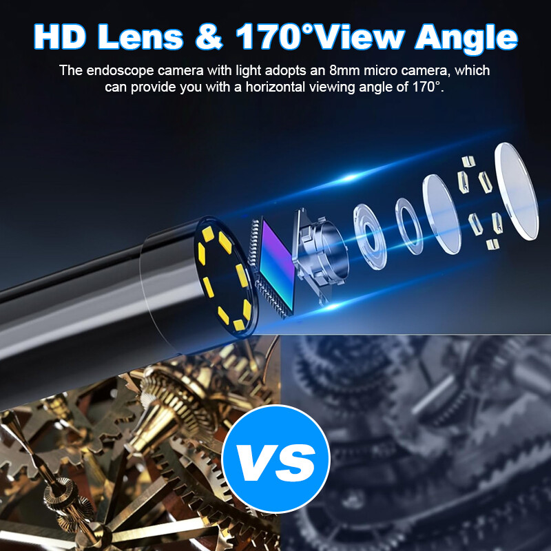 8mm Industrial Endoscope Camera Handheld 2.4" 1080P Snake Borescope