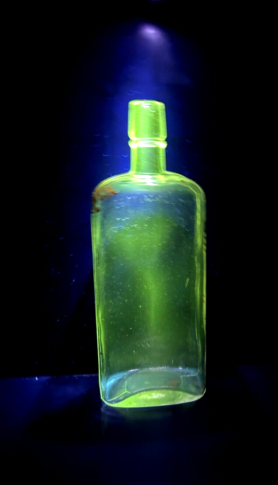 Vintage Guaranteed Full Quart Flask Strap Sided Bottle, Has Green Manganese Glow