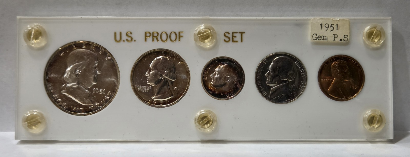 1951 United States Proof Set. Half, Quarter, Dime, Nickel, Cent