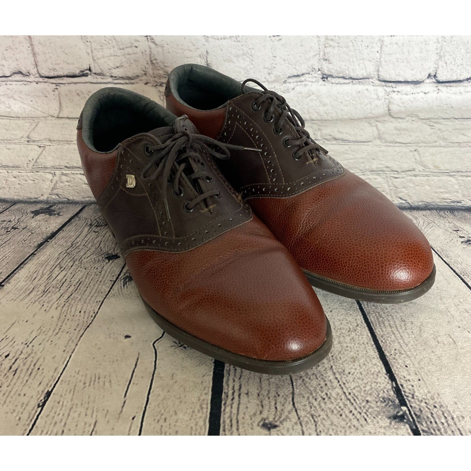 Vintage Dexter Saddle Shoes Mens 9.5M Brown Two-Tone Leather Golf Oxfords USA