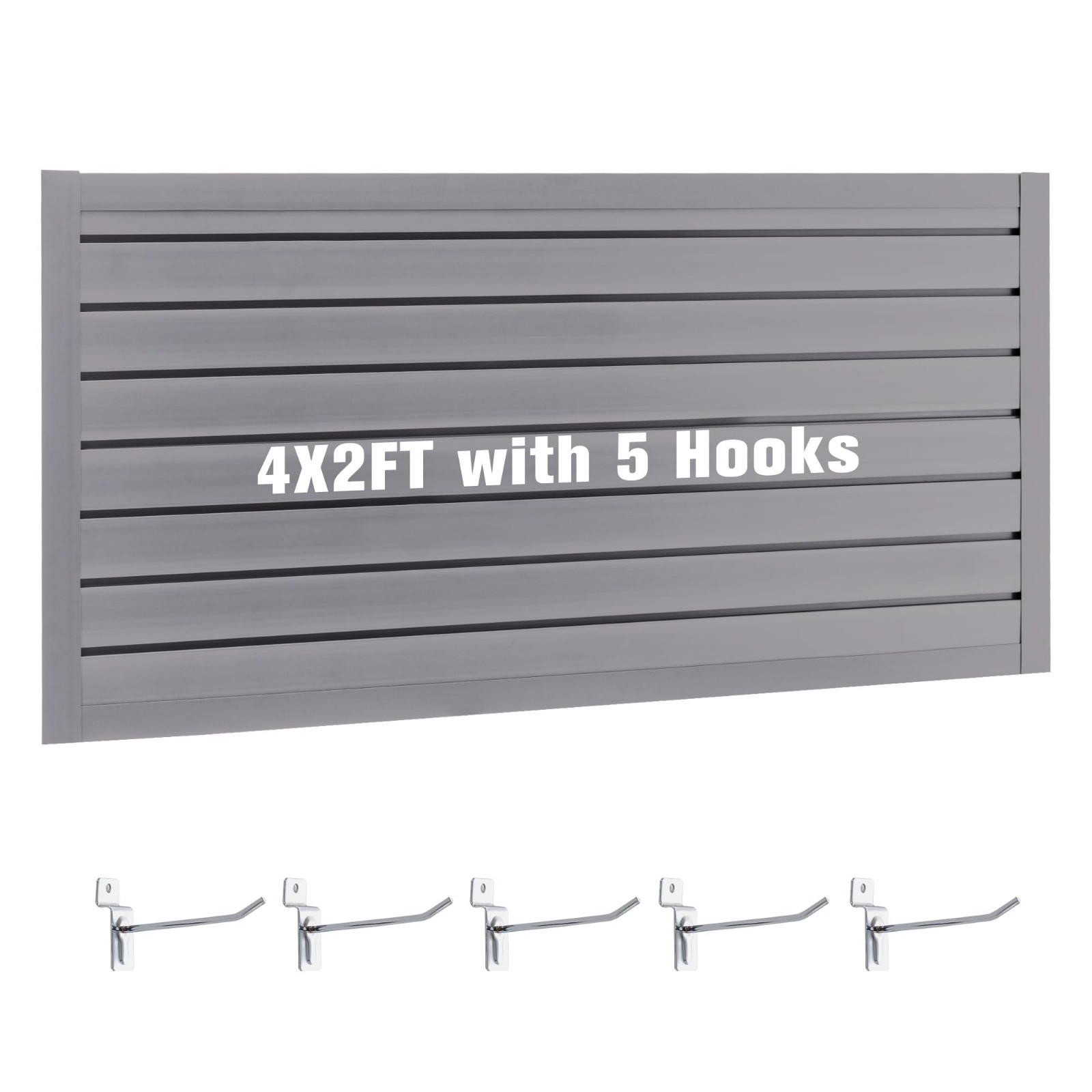Garage Wall Organizer Storage System, Slatwall Panel with 5 Hooks, PVC Tool Rack