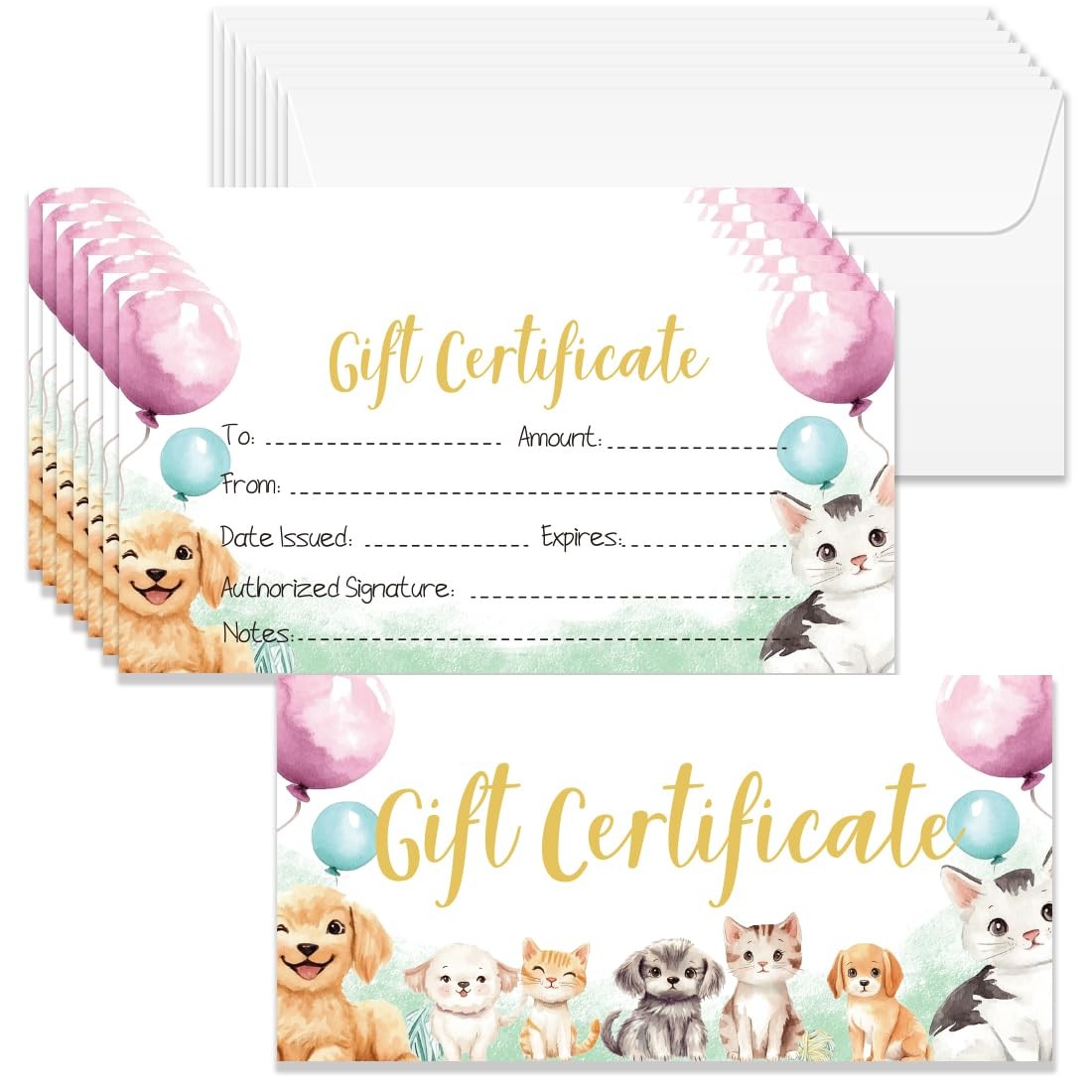 40 Sets Cute Cat Dog Cards Gift Certificate for Business, 6.6x3.3 Inch Blank ...