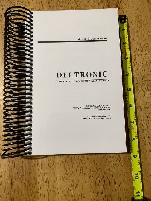New 272-Page Printed & Bound Deltronic MPC-5 User Manual.