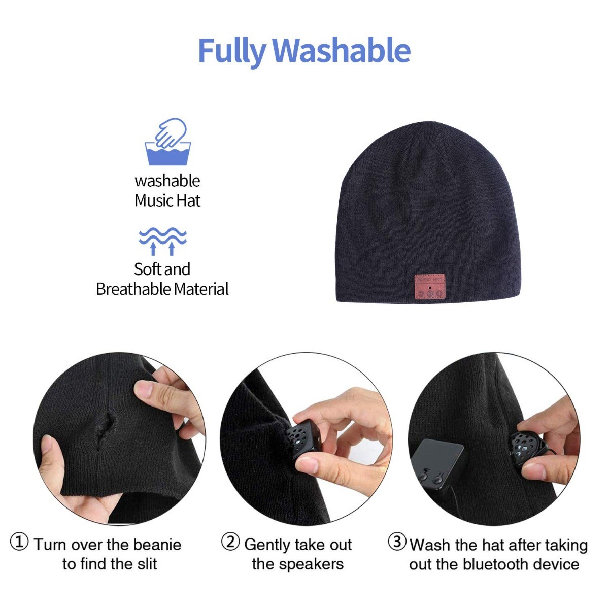 Wireless BT Earmuffs Woolen Hat, Rechargeable, Wireless (Black)