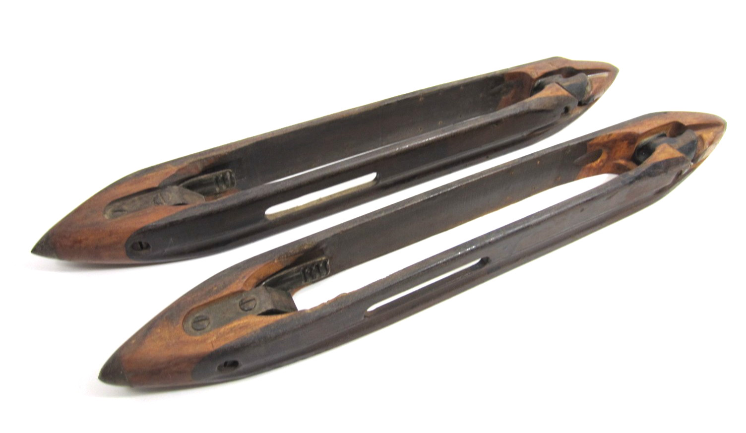 Antique Loom Shuttles Wood & Brass Textile Mill Industrial Salvage PAIR of 2