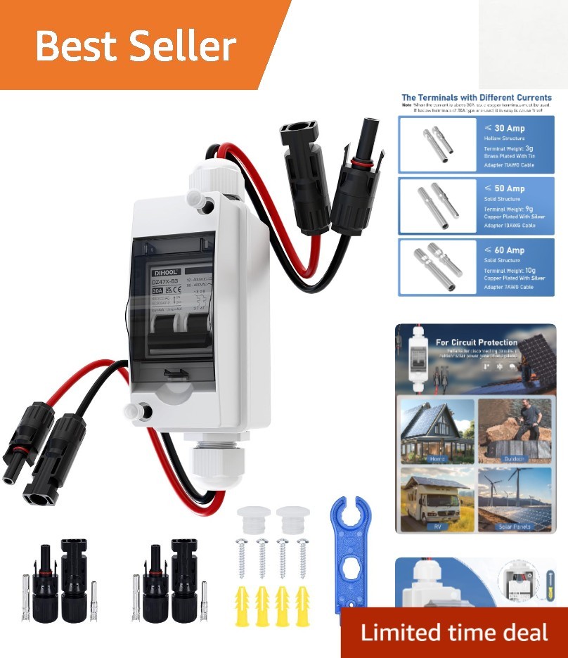 Non-Polarized 2-Pole Circuit Breaker for Solar Systems - 12V-400V Compatibility