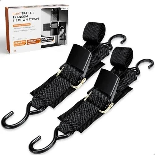 2 Pack 2"x4ft Transom Tie Downs Straps for Boat Trailer Marine Boat Pontoon