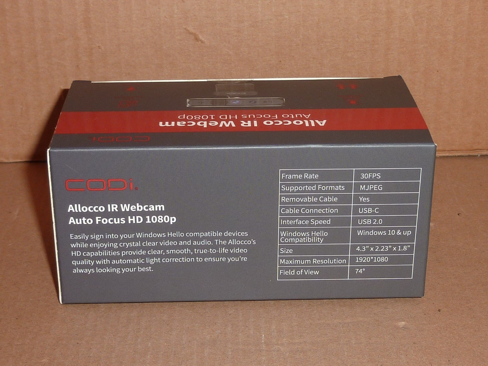 Allocco HD 1080P IR Facial Recognition Webcam (Windows Hello) A05023 - NEW