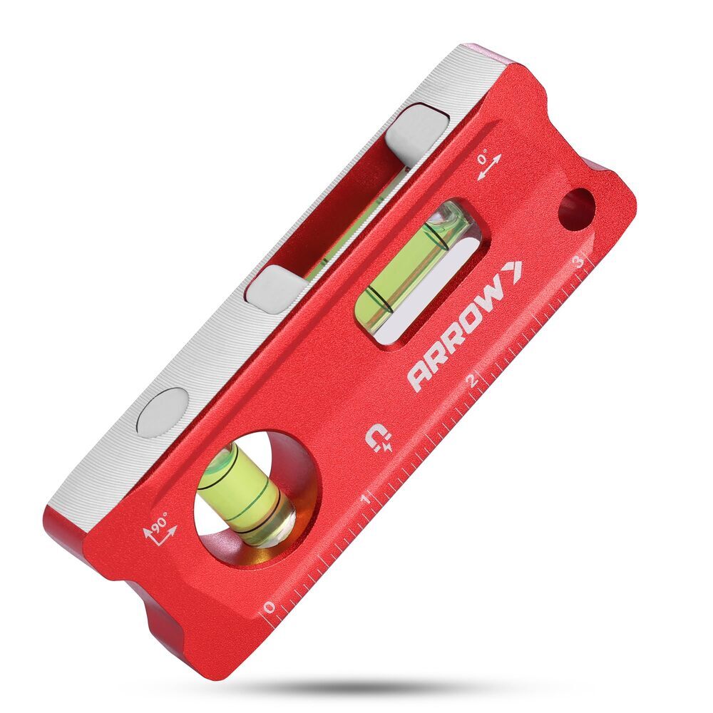 ARROW 4-Inch Torpedo Level, Small Magnetic Leveler Tool SAE and Metric Scales