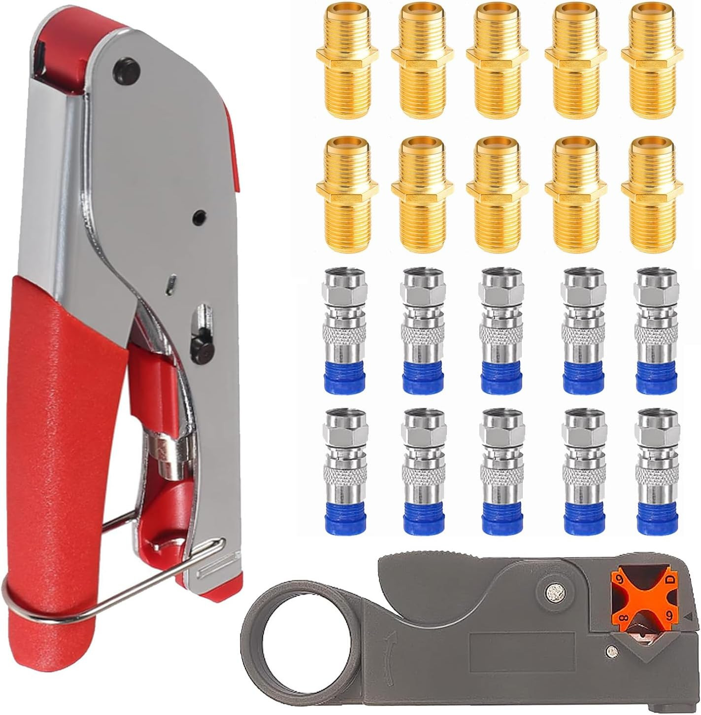 Coaxial Compression Tool Kit Crimper Wire Stripper TV Coax Cable CCTV Repair New