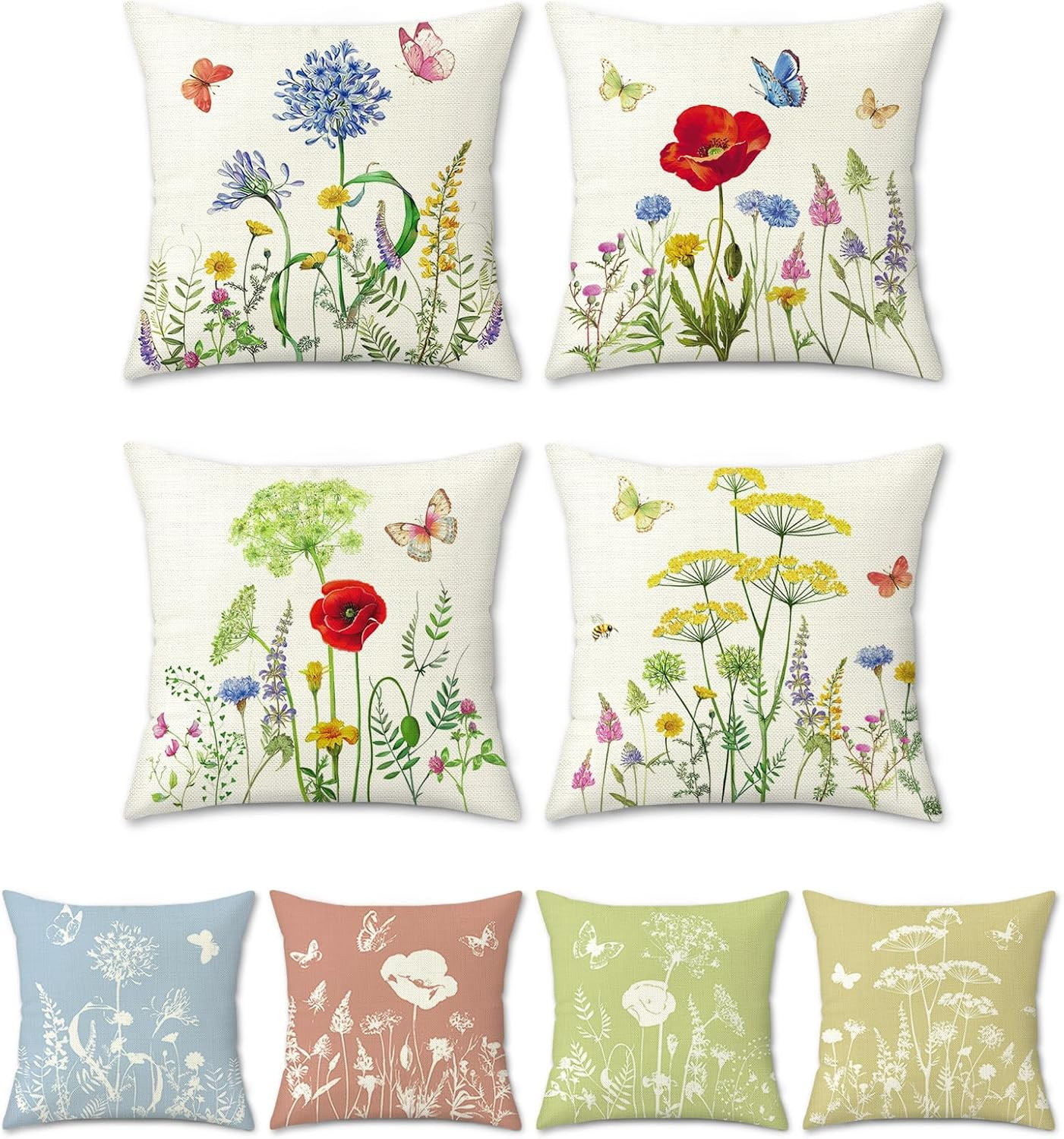 Spring Floral Pillow Covers 18X18 Set of 4 Flower Farmhouse Garden Patio Decorat