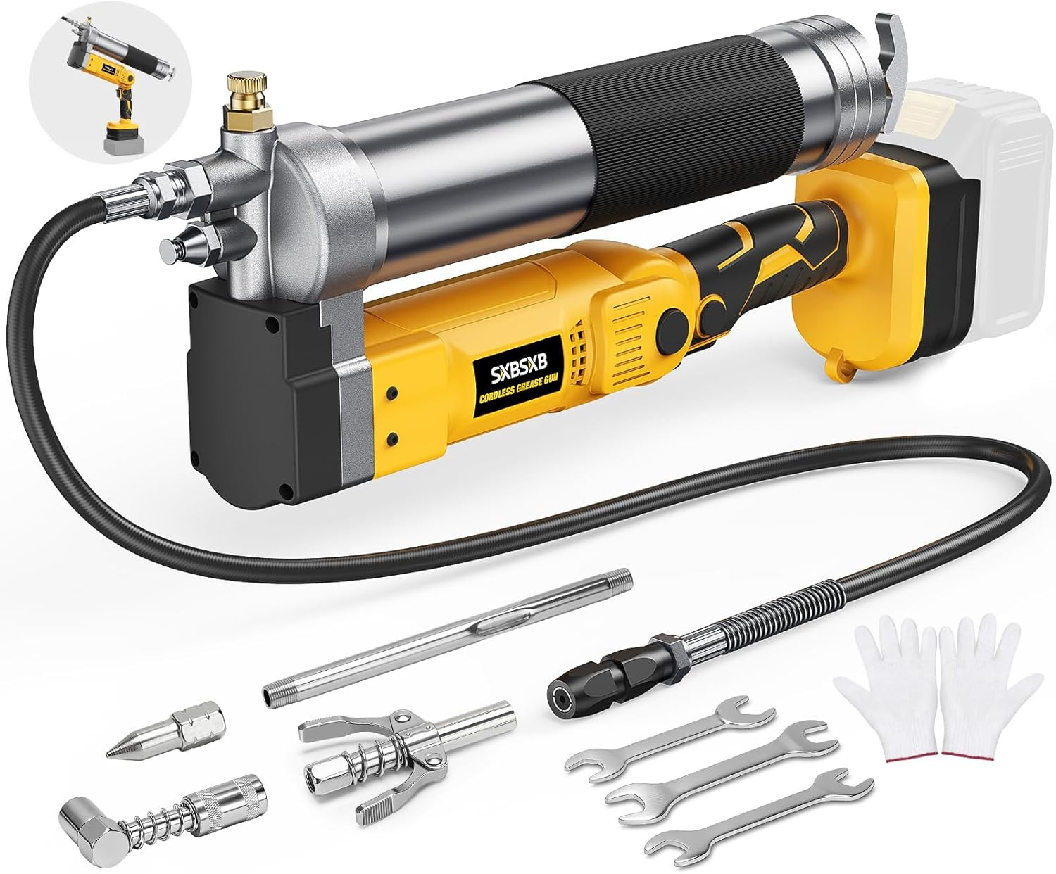 2-IN-1 Cordless Grease Gun for De-Walt 20V Battery, 12000PSI Electric Grease Gun