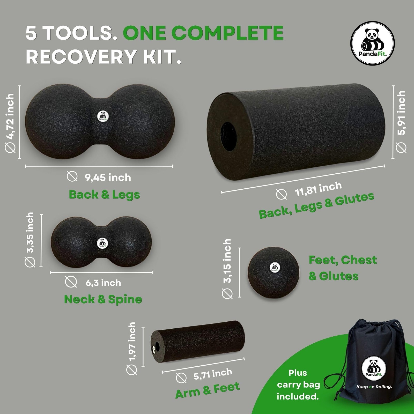 Foam Roller Set for Physical Therapy, 5-in-1 Smooth Roller Kit with Large Rol...