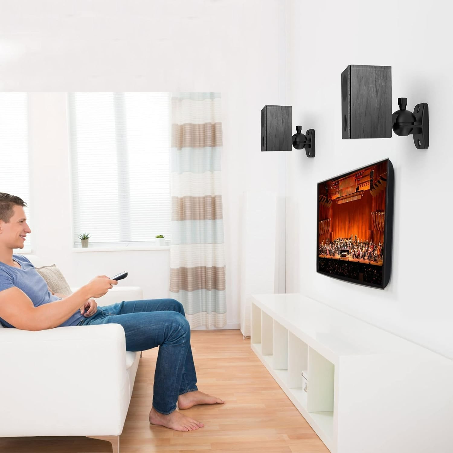 Sturdy Wall Mount Brackets for Bookshelf Speakers - 2-Pack, Adjustable, Black