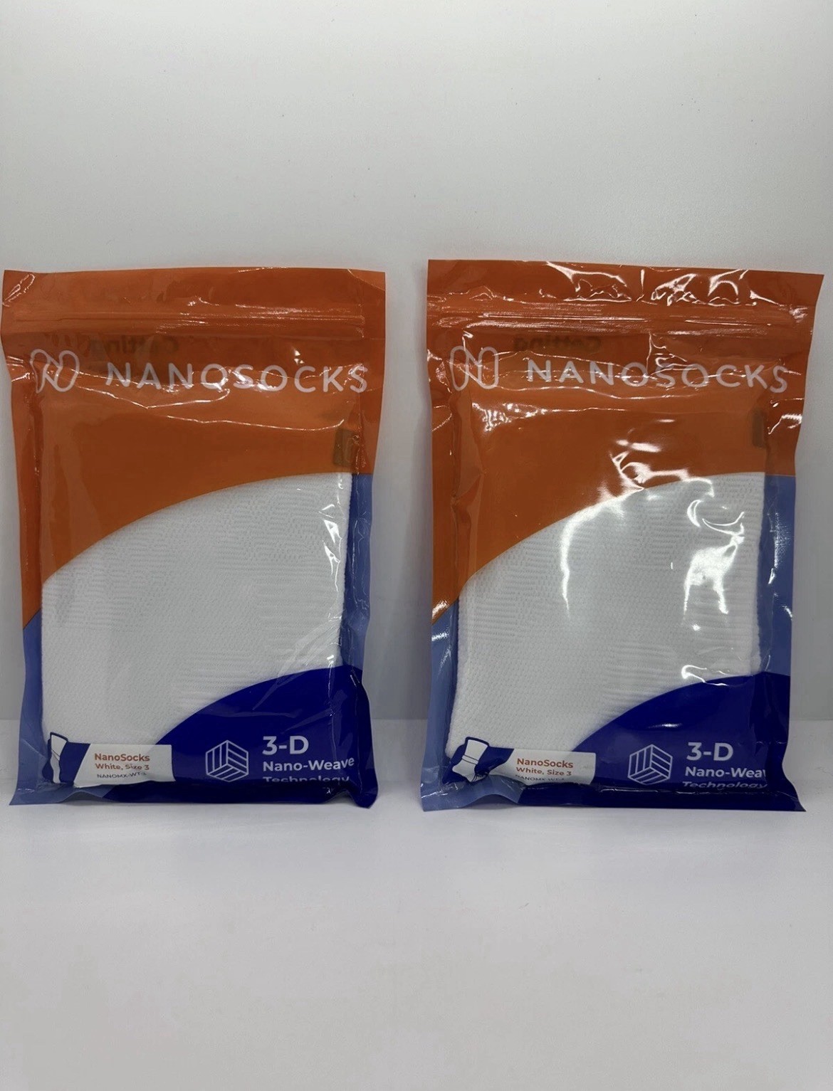 NanoSocks 2 PACK- 3D Nano-Weave Compression Socks White Machine Washable. Size 3