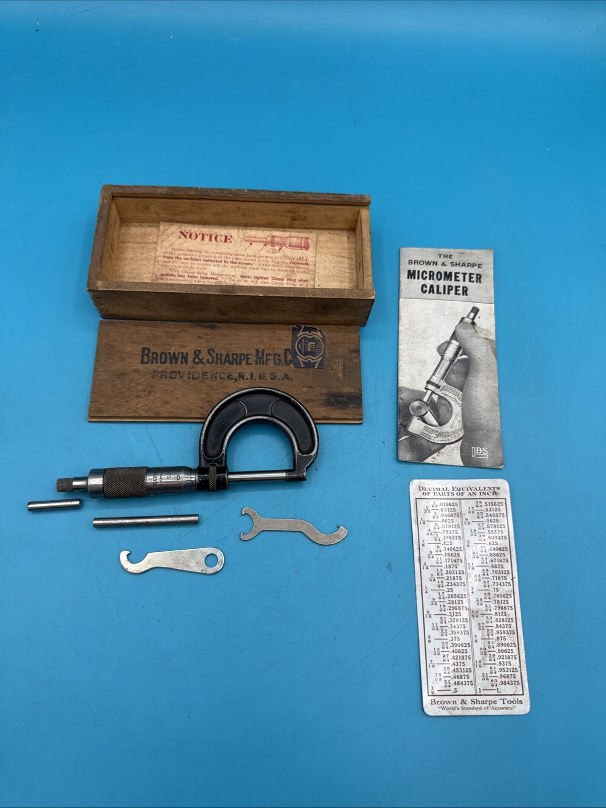 Vintage Brown & Sharpe model 59 RS, 0”-1” Micrometer with box and papers.