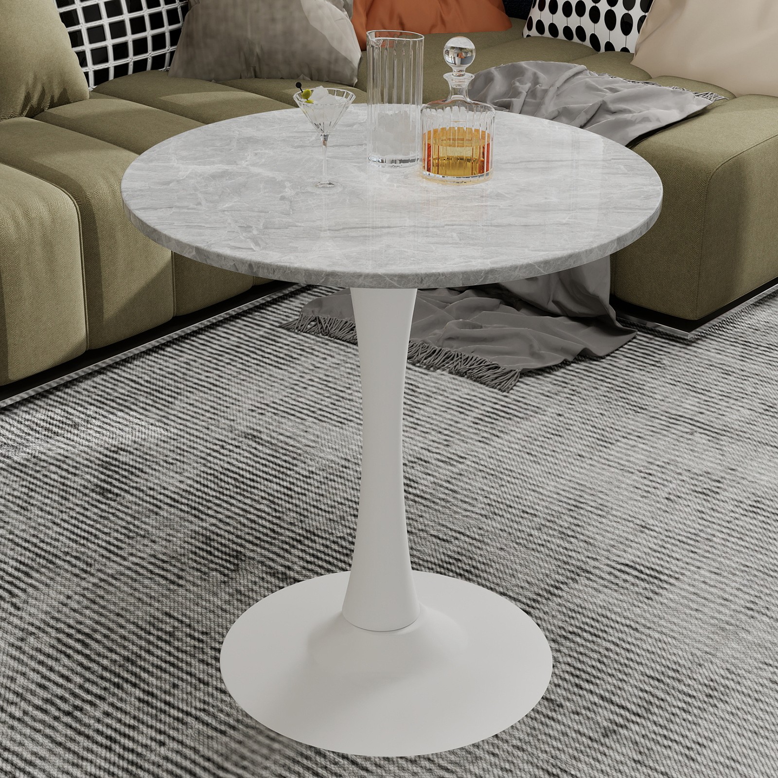 27.6-inch white coffee table, mid-century modern style dining table, suitable