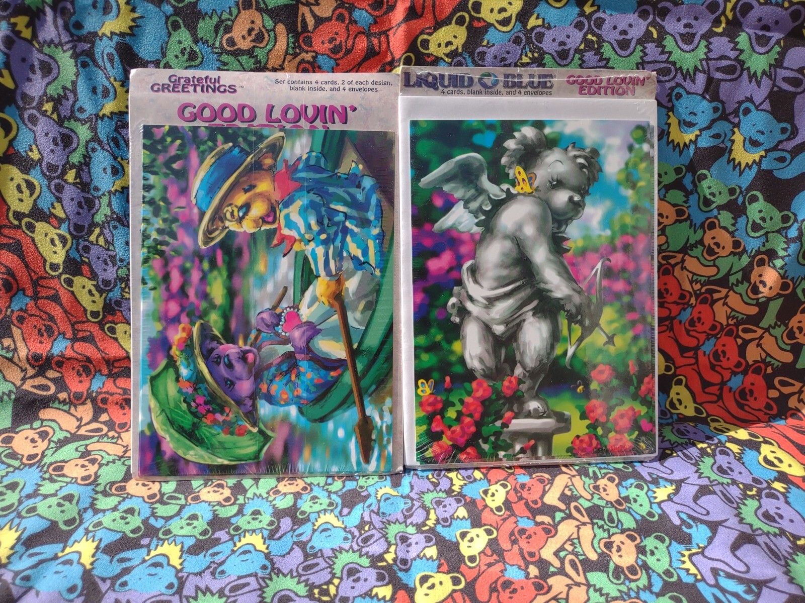 4 Vintage Grateful Dead Liquid Blue GOOD LOVIN’ EDITION Greeting Cards 1996 NOS