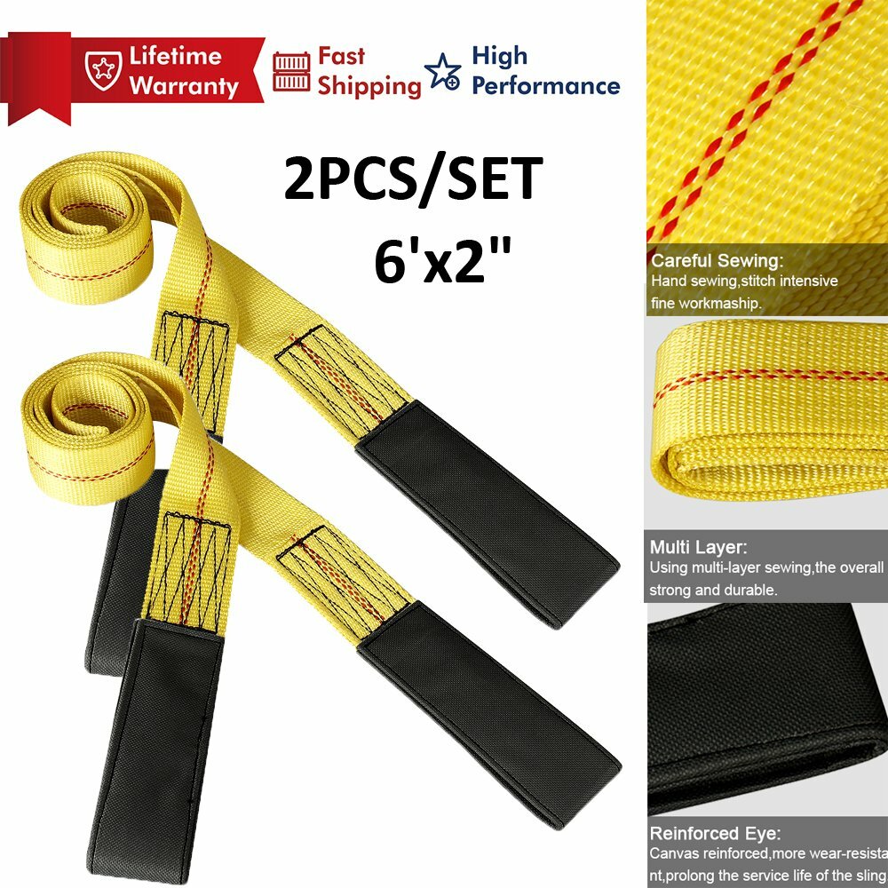 2* 6'x2" Nylon Web Lifting Tow Strap 3000 Lbs Load Capacity & 9000 Lbs Breaking